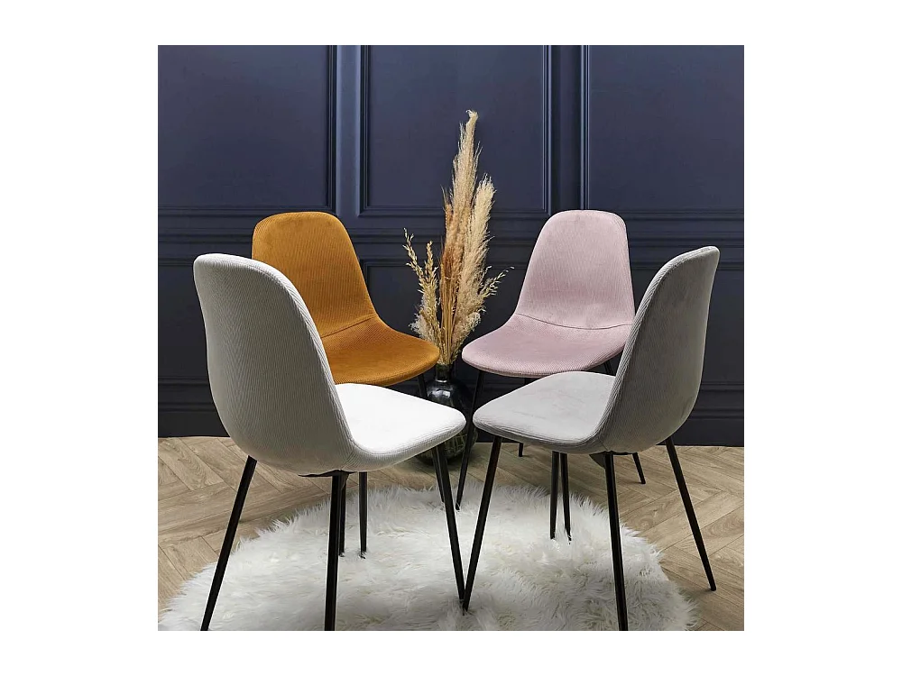 Chaise Velours Cotele Giulia Gris Clair - Lot De 4 Gris