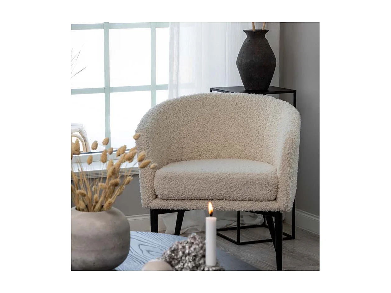 Fauteuil Design Bouclette "Fluffy" 70cm Blanc