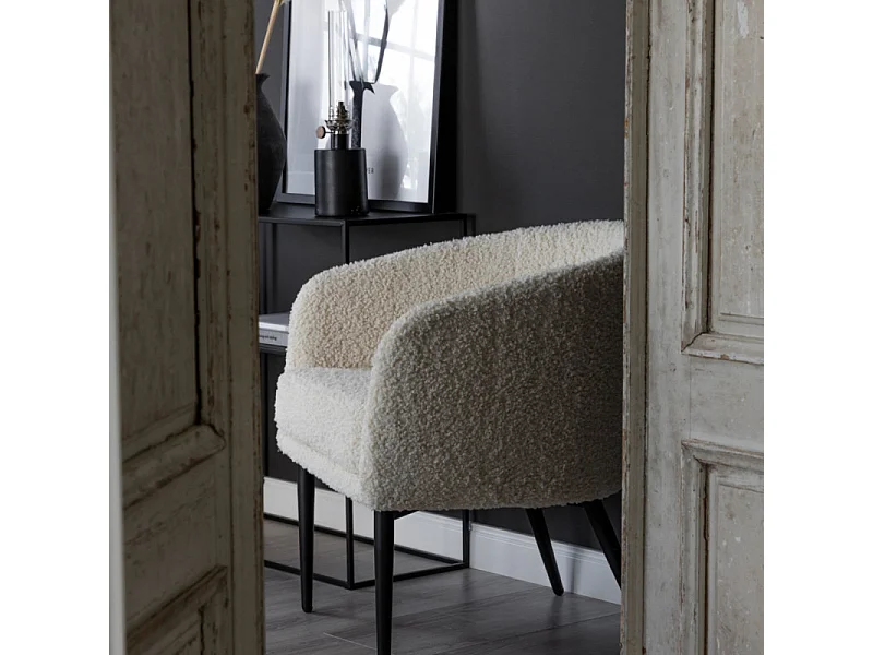 Fauteuil Design Bouclette "Fluffy" 70cm Blanc