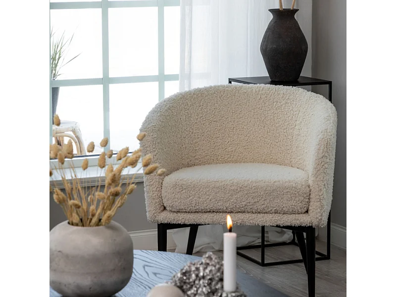 Fauteuil Design Bouclette "Fluffy" 70cm Blanc