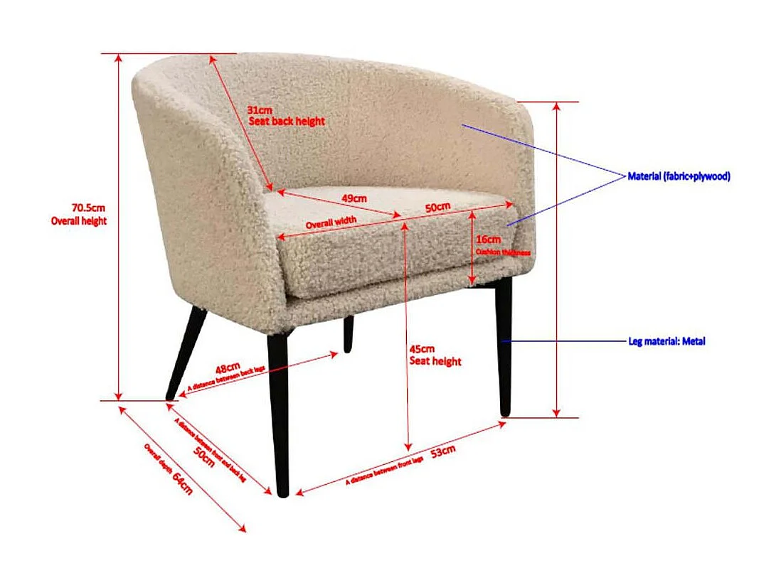 Fauteuil Design Bouclette "Fluffy" 70cm Blanc