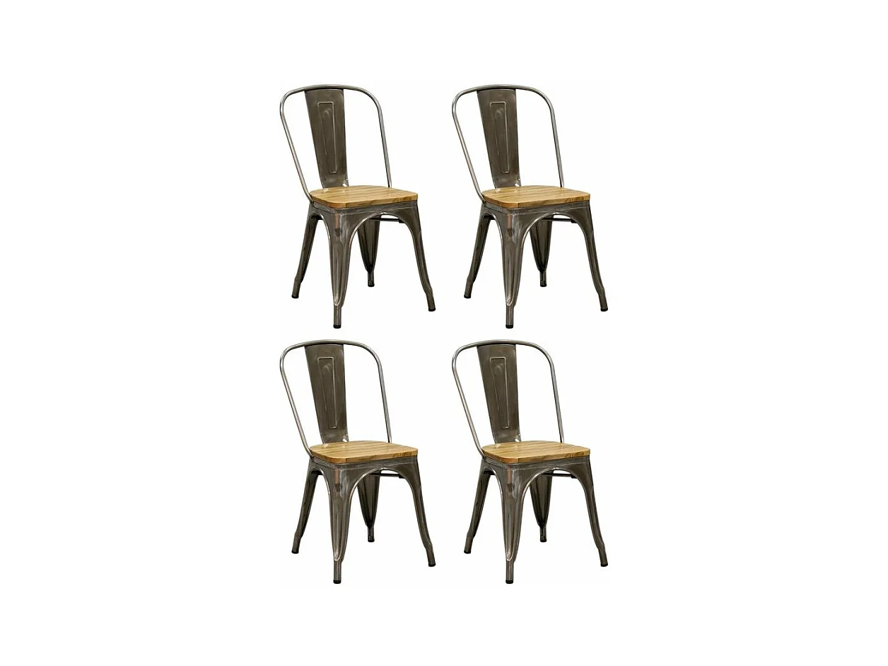 Chaise industrielle en métal et bois d'orme huilé (Lot de 4)
