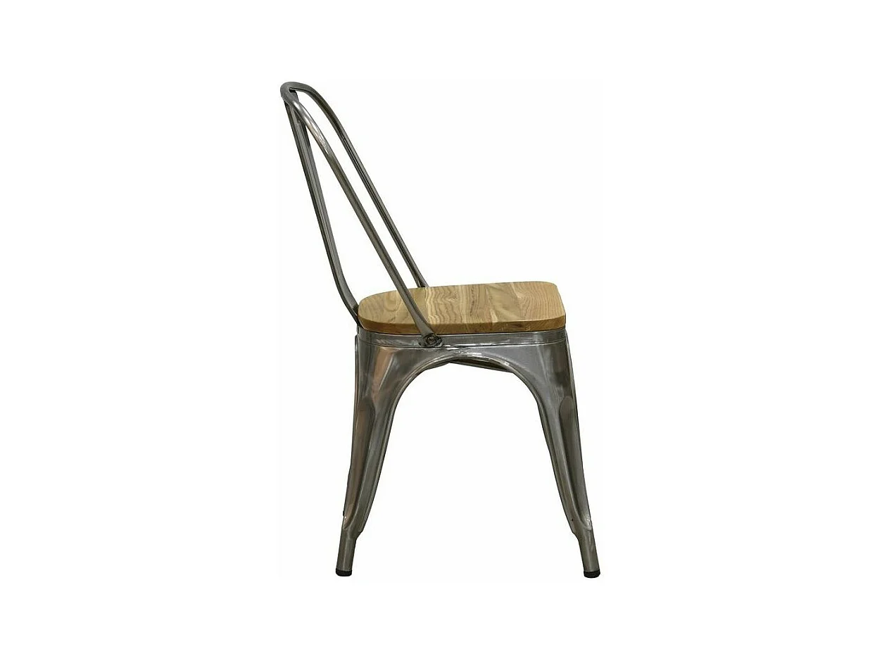 Chaise industrielle en métal et bois d'orme huilé (Lot de 4)