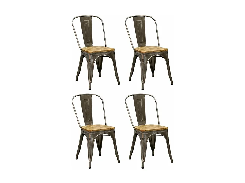 Chaise industrielle en métal et bois d'orme huilé (Lot de 4)