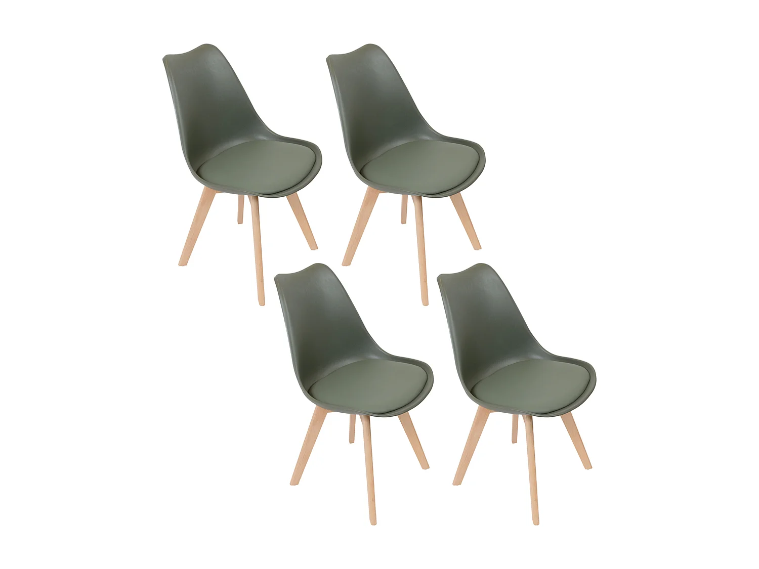 Chaise Scandinave Coque Rembourree Kaki - Lot De 4 Vert