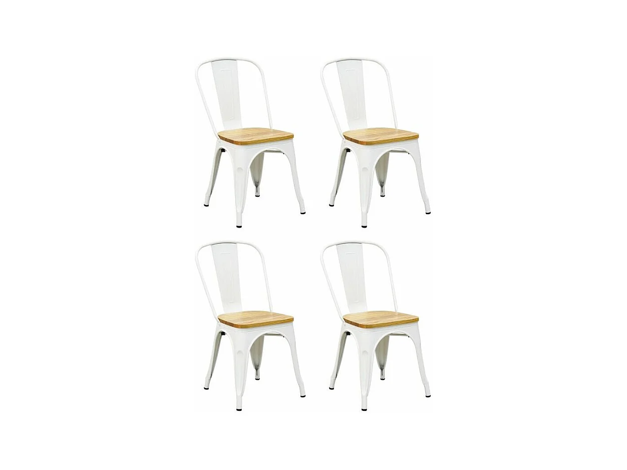 Chaise industrielle en métal et bois d'orme huilé (Lot de 4)