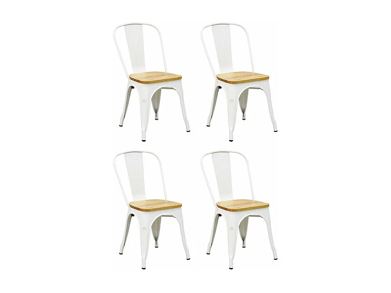 Chaise industrielle en métal et bois d'orme huilé (Lot de 4)