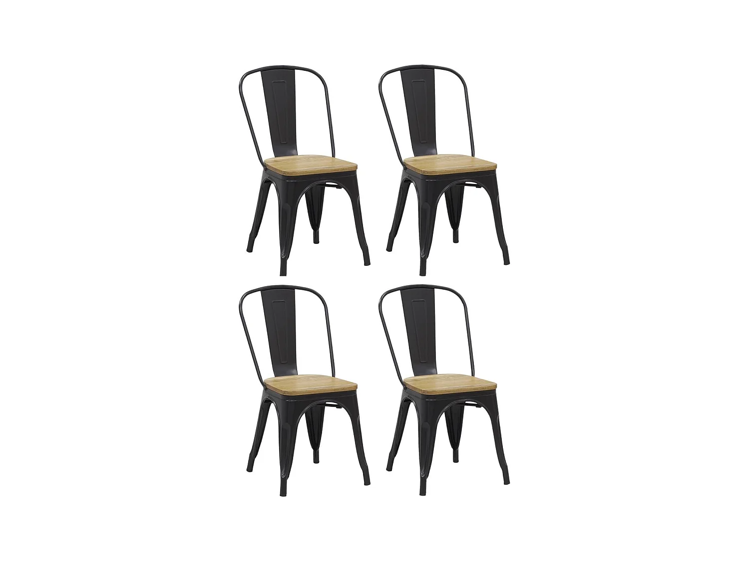 Chaise industrielle en métal et bois d'orme huilé (Lot de 4)
