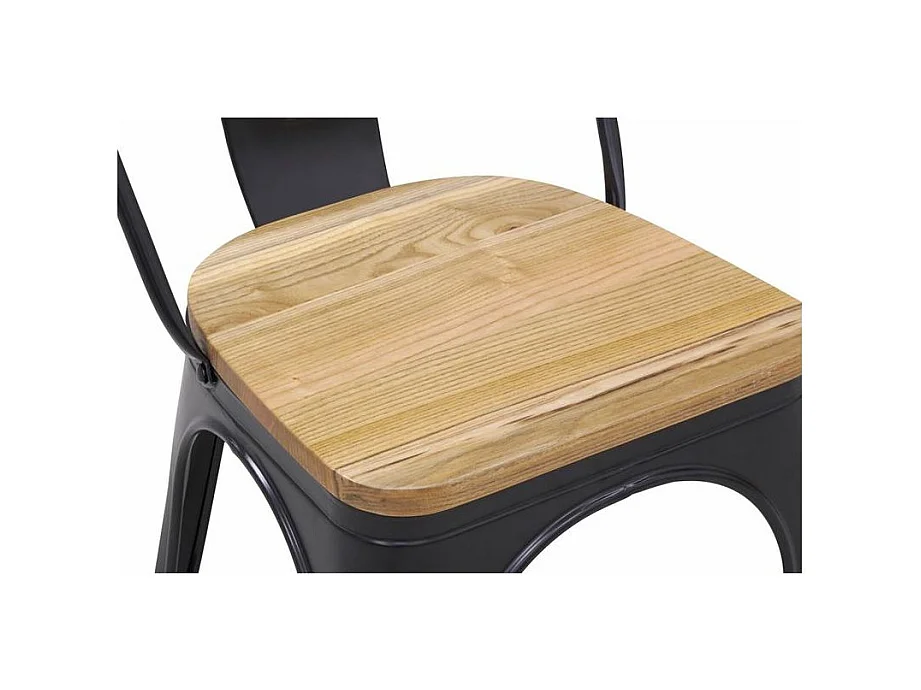 Chaise industrielle en métal et bois d'orme huilé (Lot de 4)