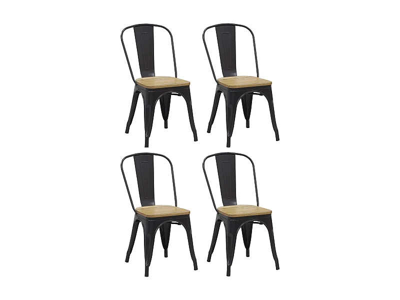 Chaise industrielle en métal et bois d'orme huilé (Lot de 4)