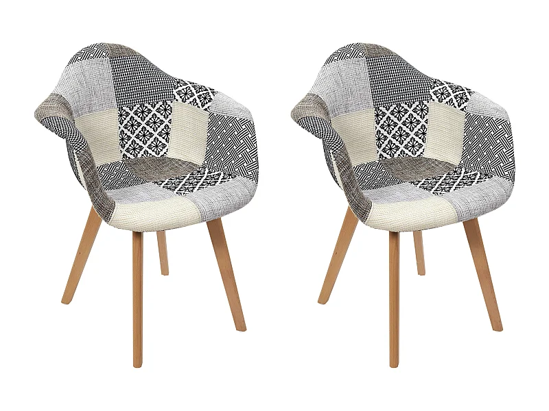 Fauteuil Patchwork Gris - Lot De 2 Blanc, Gris, Marron
