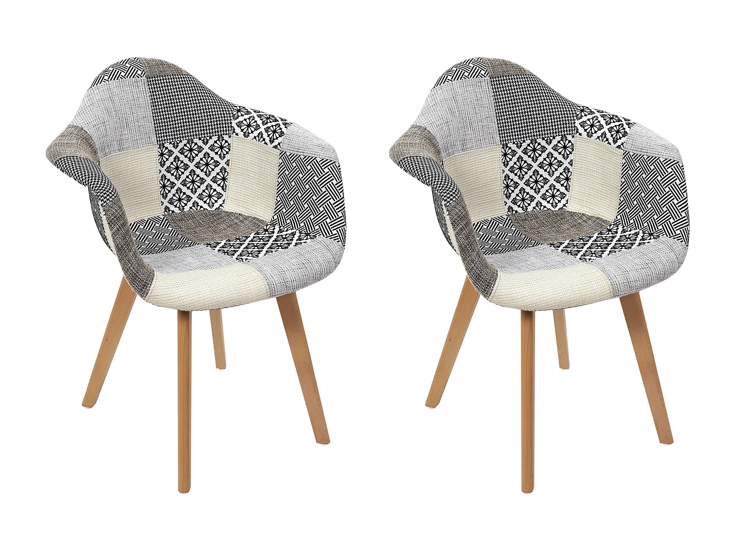 Fauteuil Patchwork Gris - Lot De 2 Blanc, Gris, Marron