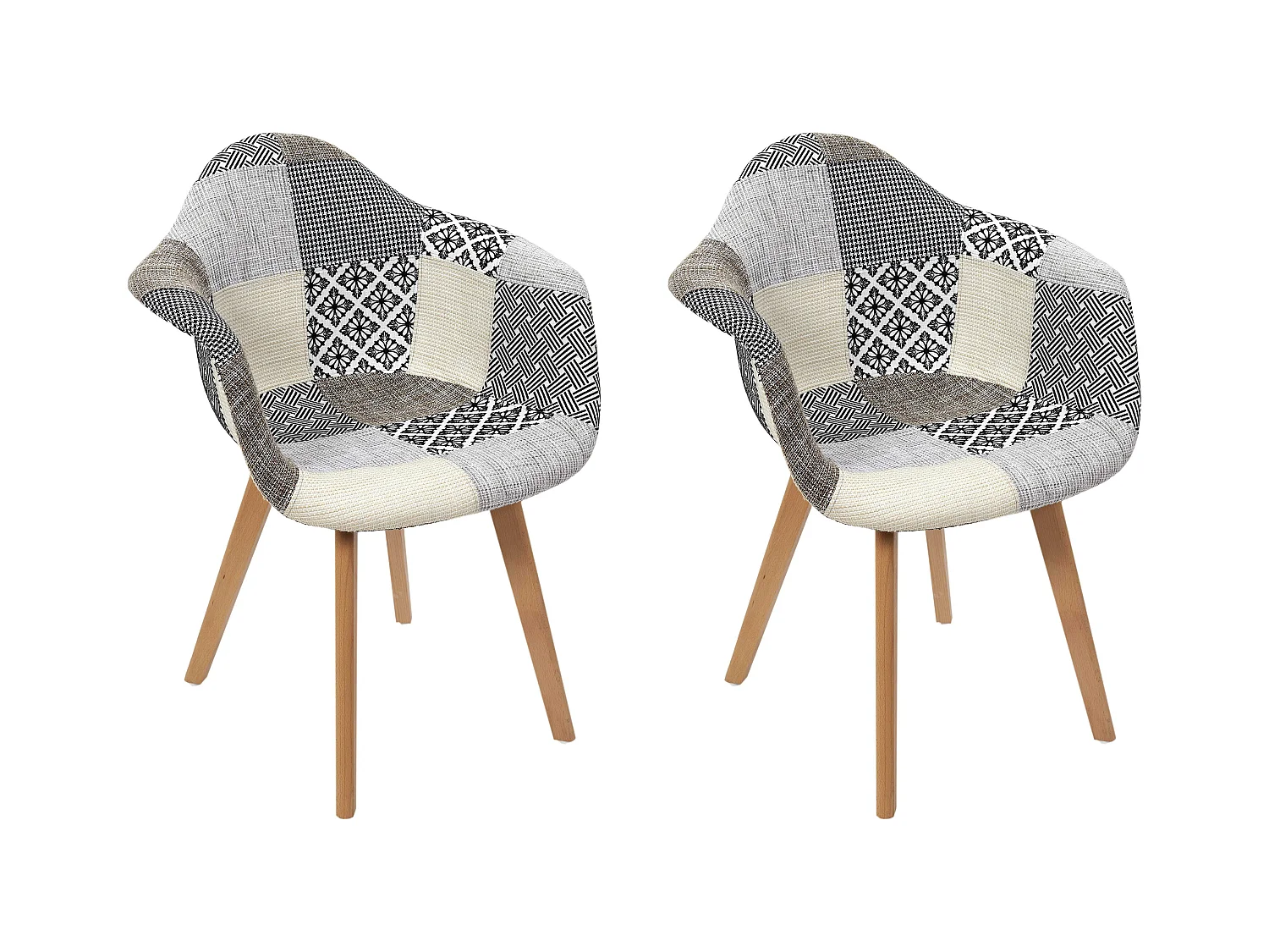 Fauteuil Patchwork Gris - Lot De 2 Blanc, Gris, Marron