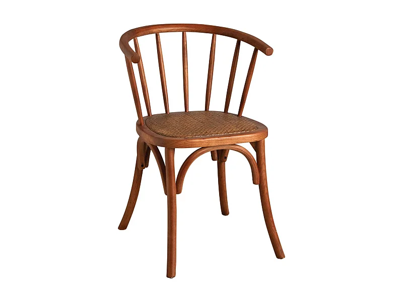 Chaise en hêtre et rotin, avec dossier rond