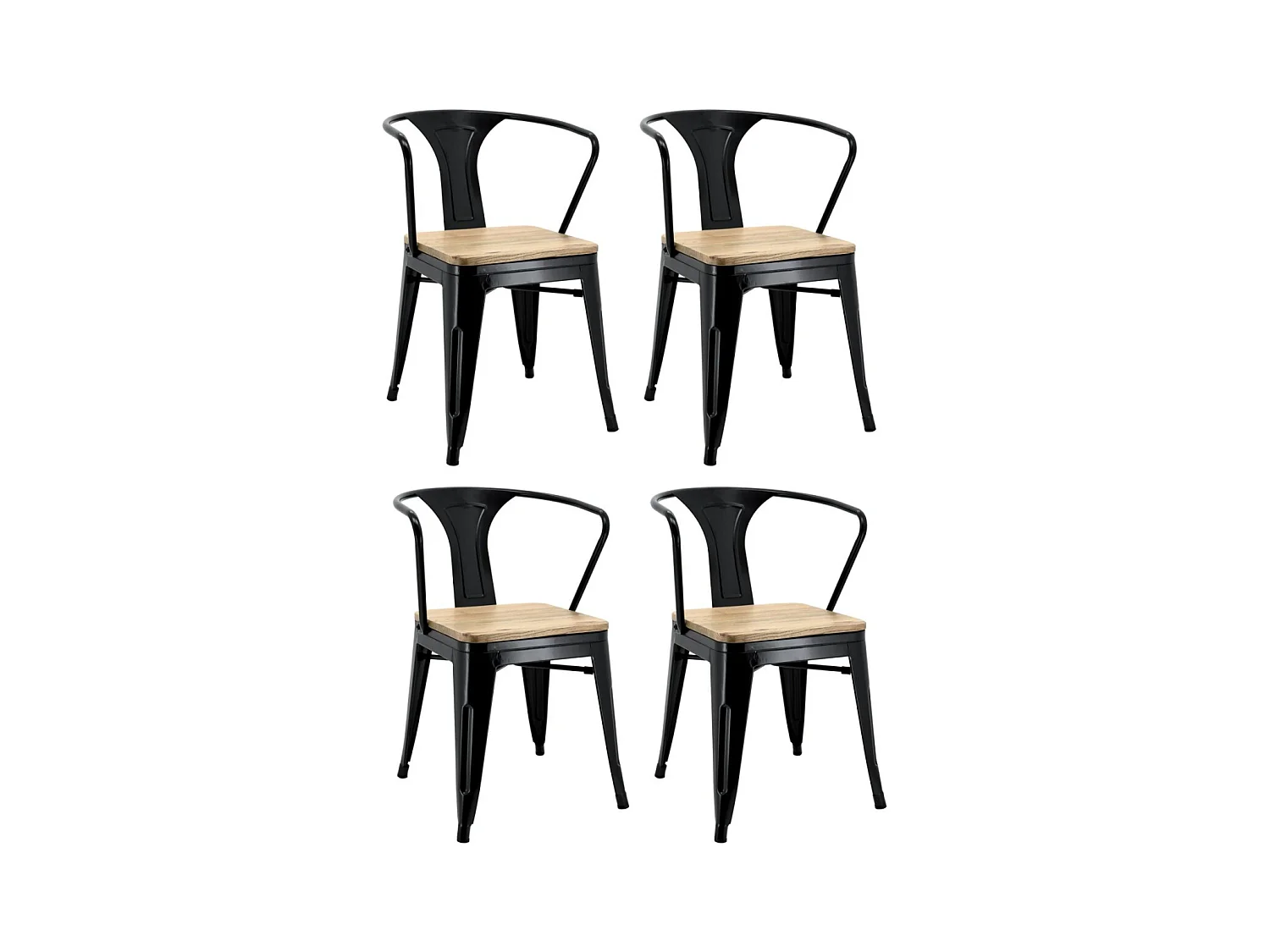 Chaise industrielle en métal et bois d'orme (Lot de 4) Métal laqué noir