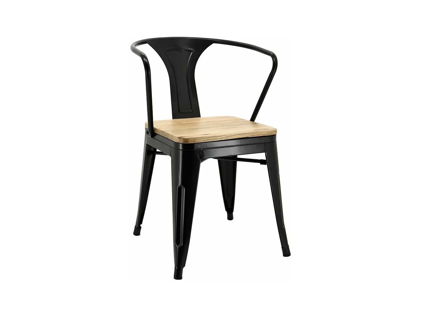 Chaise industrielle en métal et bois d'orme (Lot de 4) Métal laqué noir