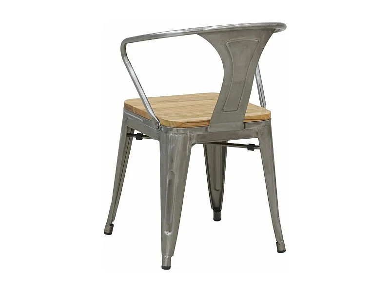 Chaise industrielle en métal et bois d'orme (Lot de 4) Acier brossé gris