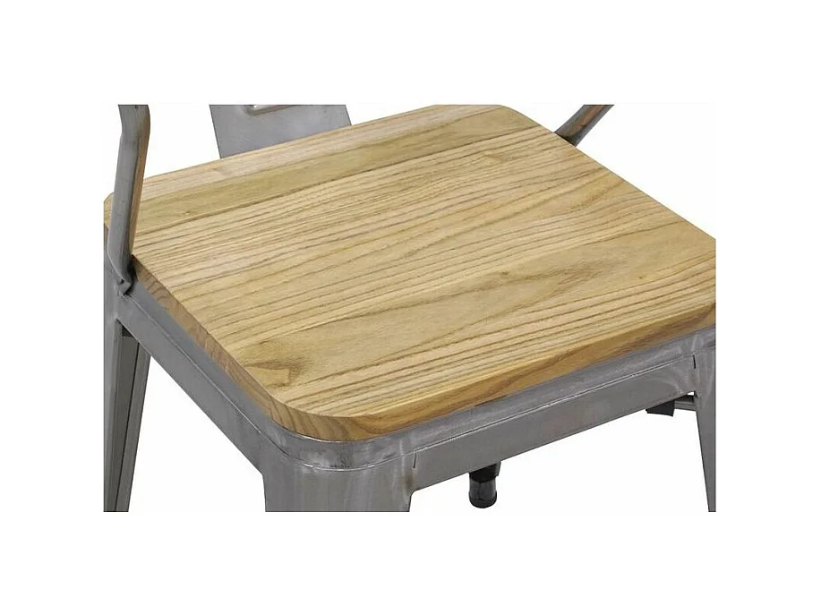 Chaise industrielle en métal et bois d'orme (Lot de 4) Acier brossé gris