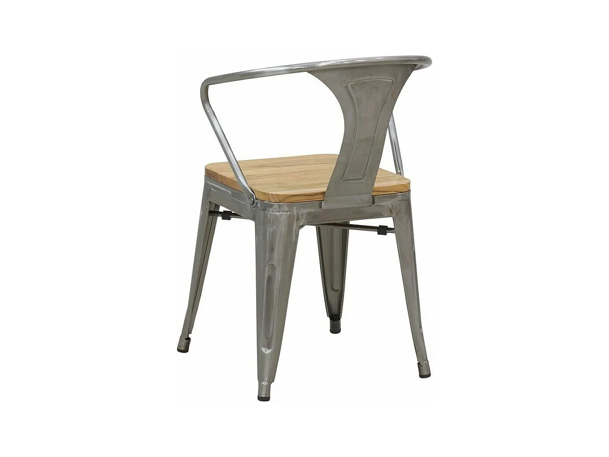 Chaise industrielle en métal et bois d'orme (Lot de 4) Acier brossé gris