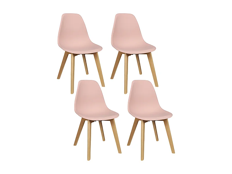 Chaise Scandinave Coque Rose Poudre - Lot De 4 Rose, Marron