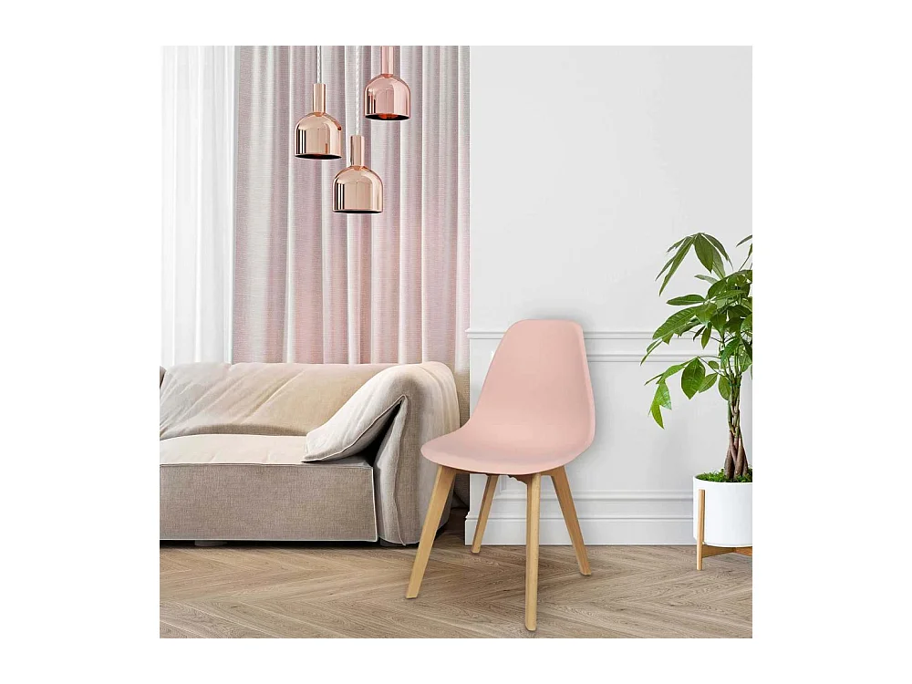 Chaise Scandinave Coque Rose Poudre - Lot De 4 Rose, Marron