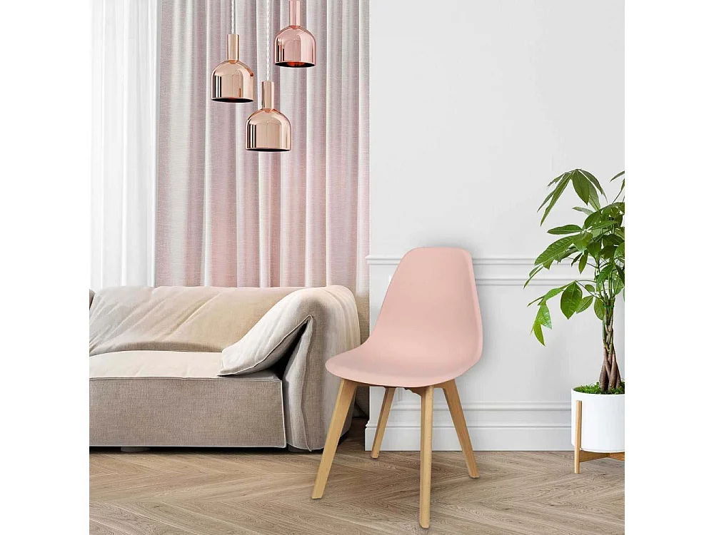 Chaise Scandinave Coque Rose Poudre - Lot De 4 Rose, Marron