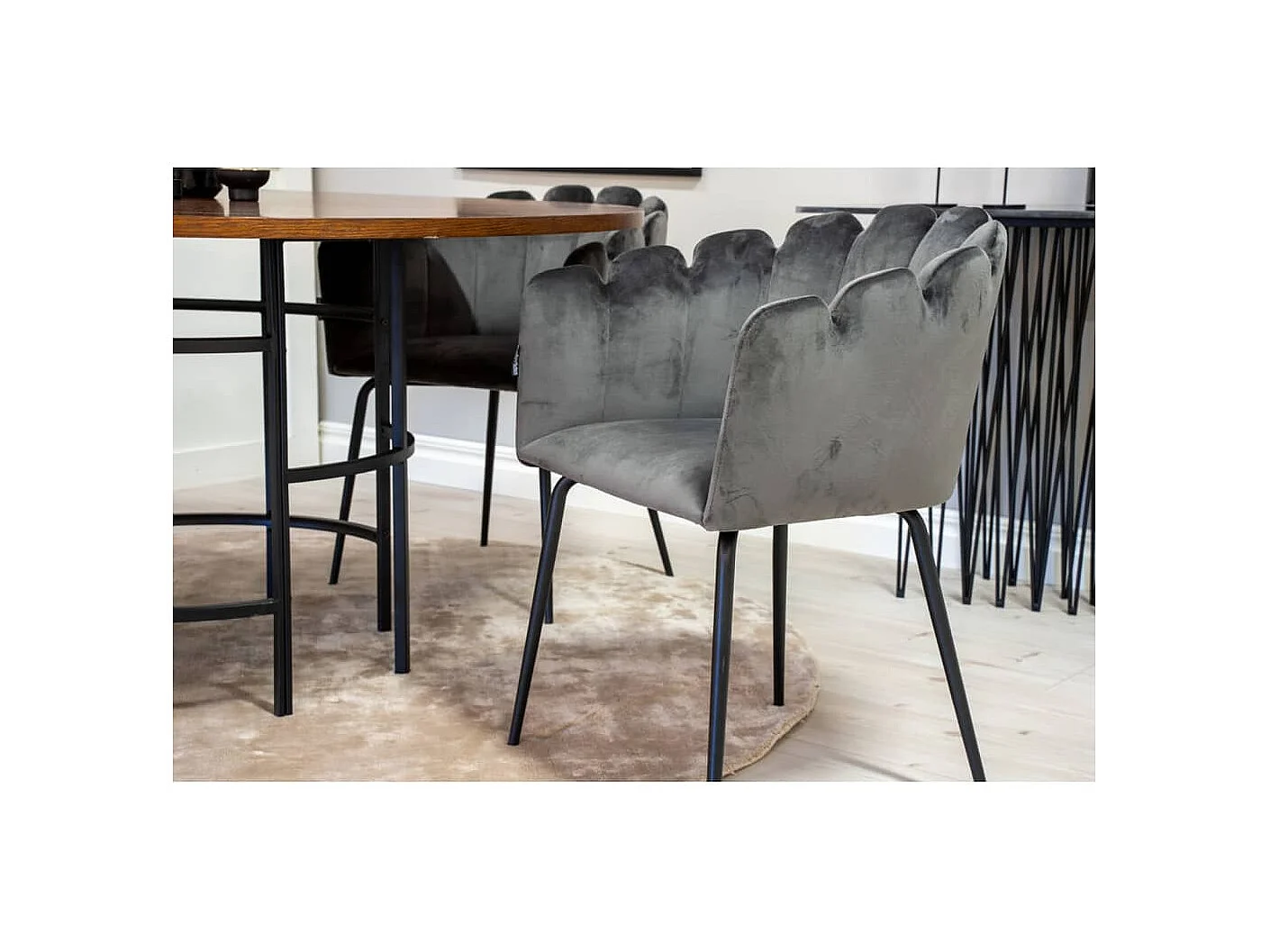 Silla de comedor Limhamn terciopelo negro y gris