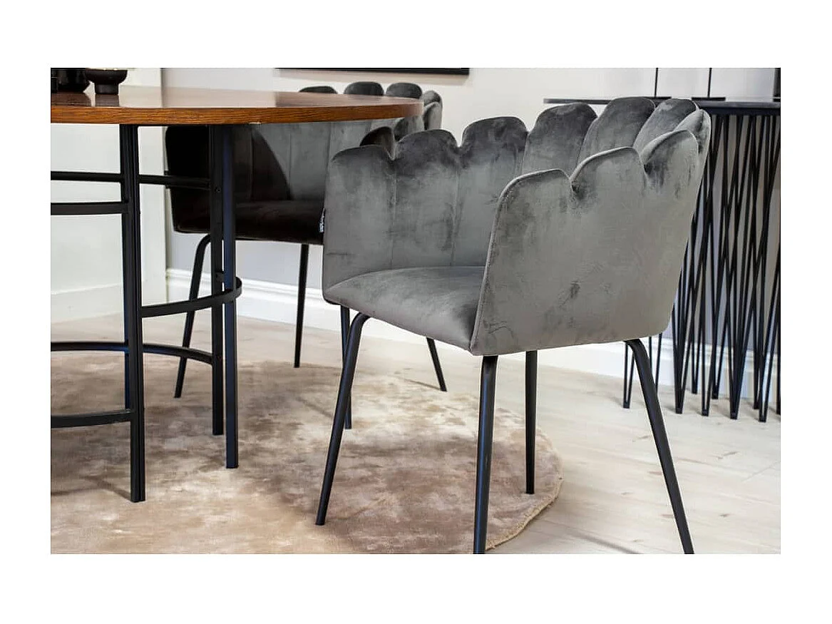 Limhamn eetkamerstoel met armleuningen, velours grijs.