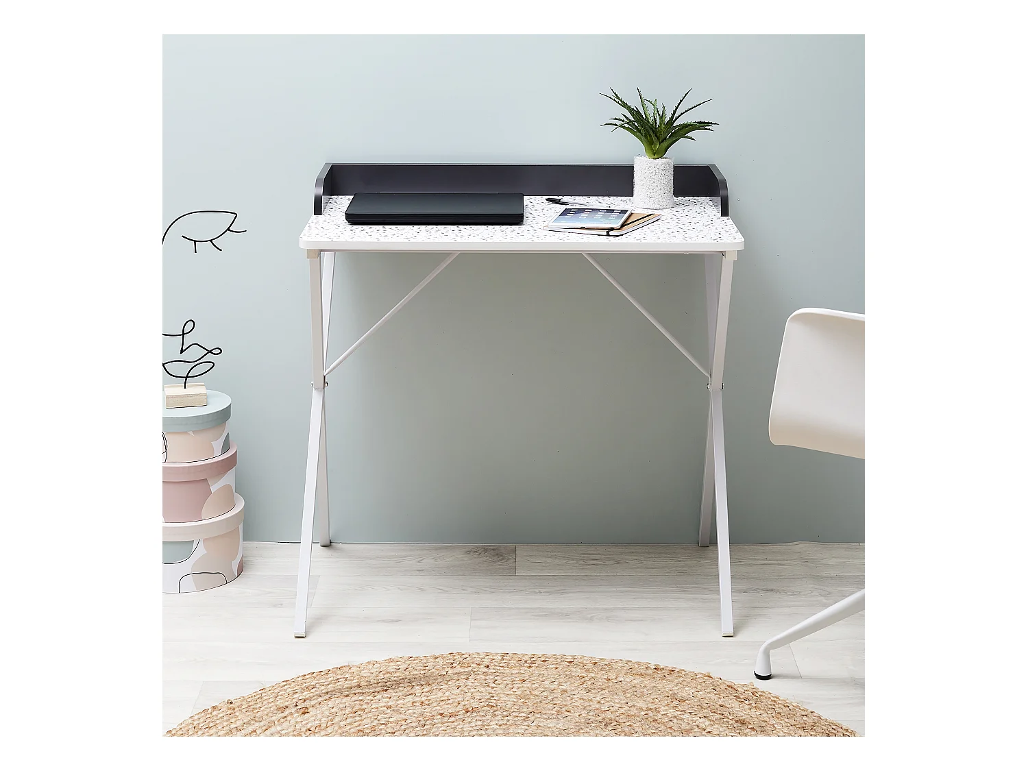 Bureau Terrazzo Bleu Gris, Blanc