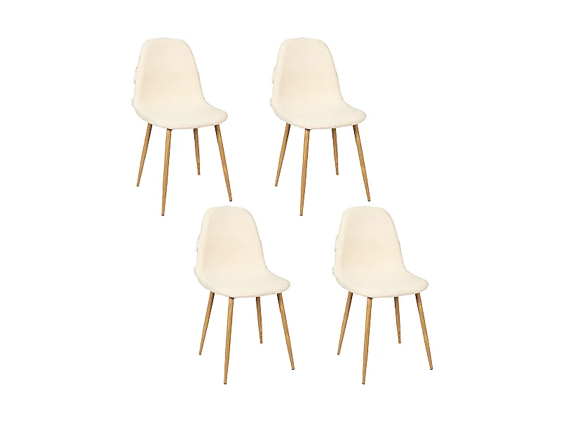 Chaise Faro Pieds Metal Imitation Bois - Lot De 4 Beige