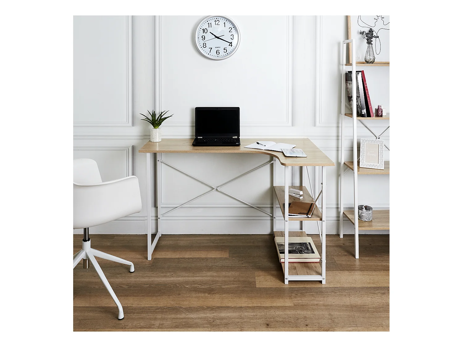 Bureau D Angle Job Blanc Marron, Blanc