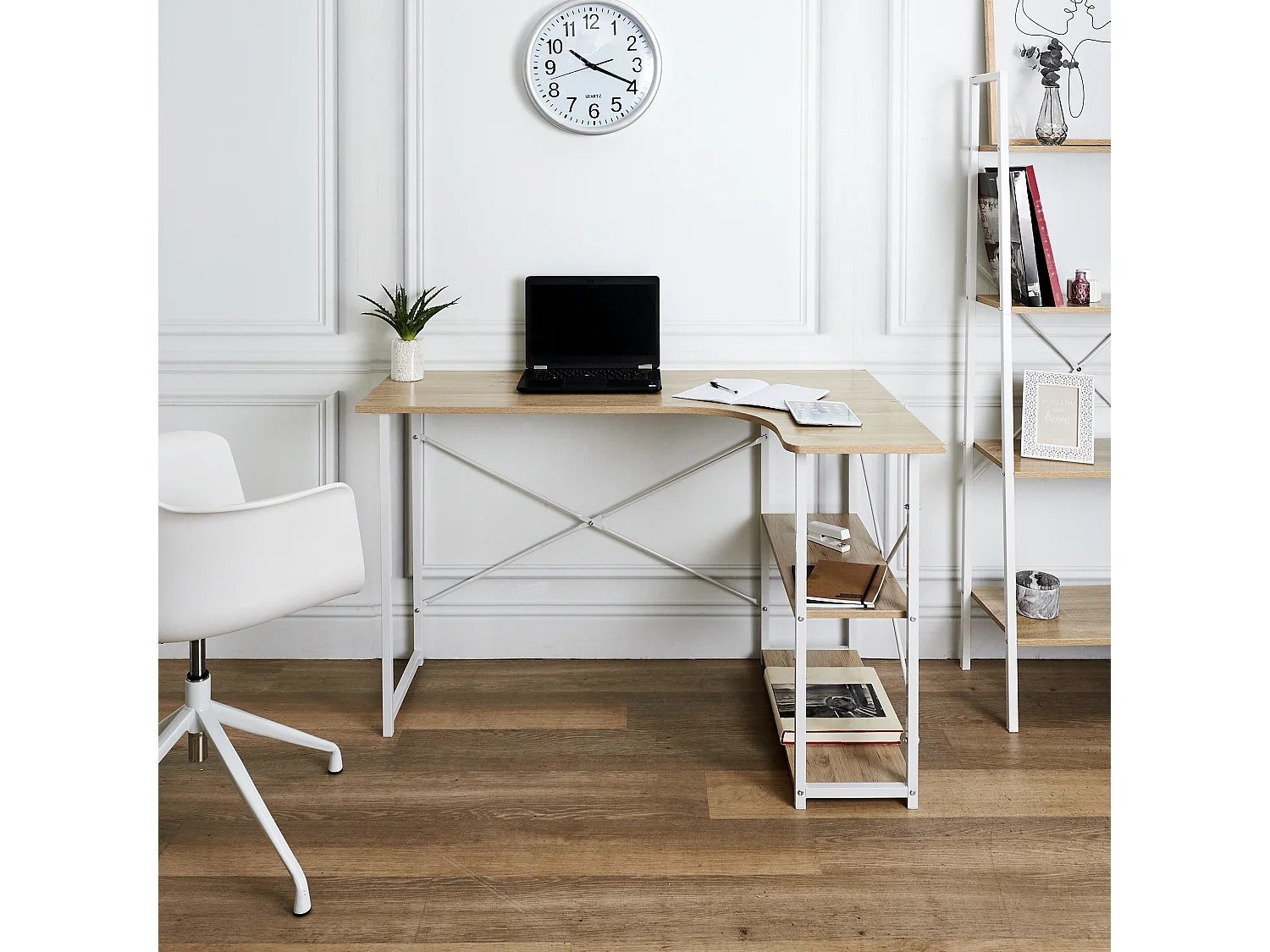 Bureau D Angle Job Blanc Marron, Blanc
