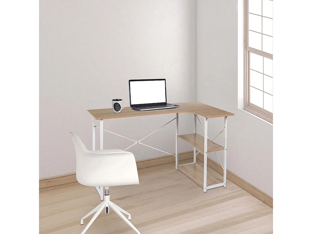 Bureau D Angle Job Blanc Marron, Blanc