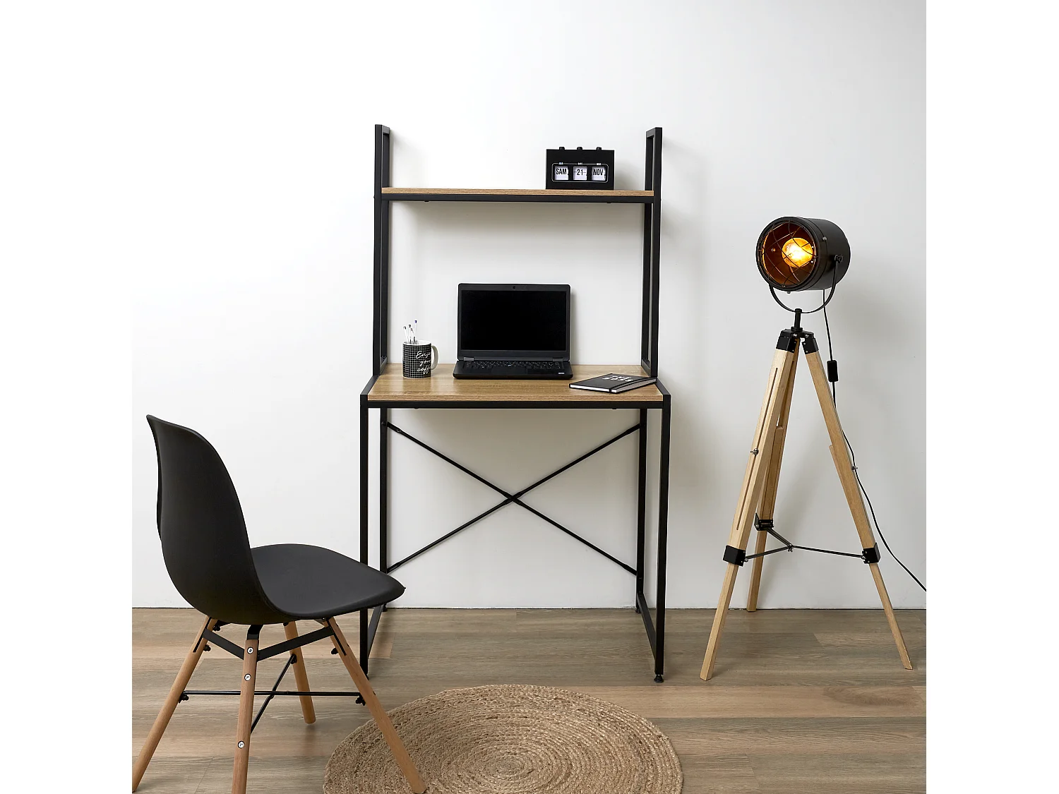 Bureau Etagere Stan Marron, Noir