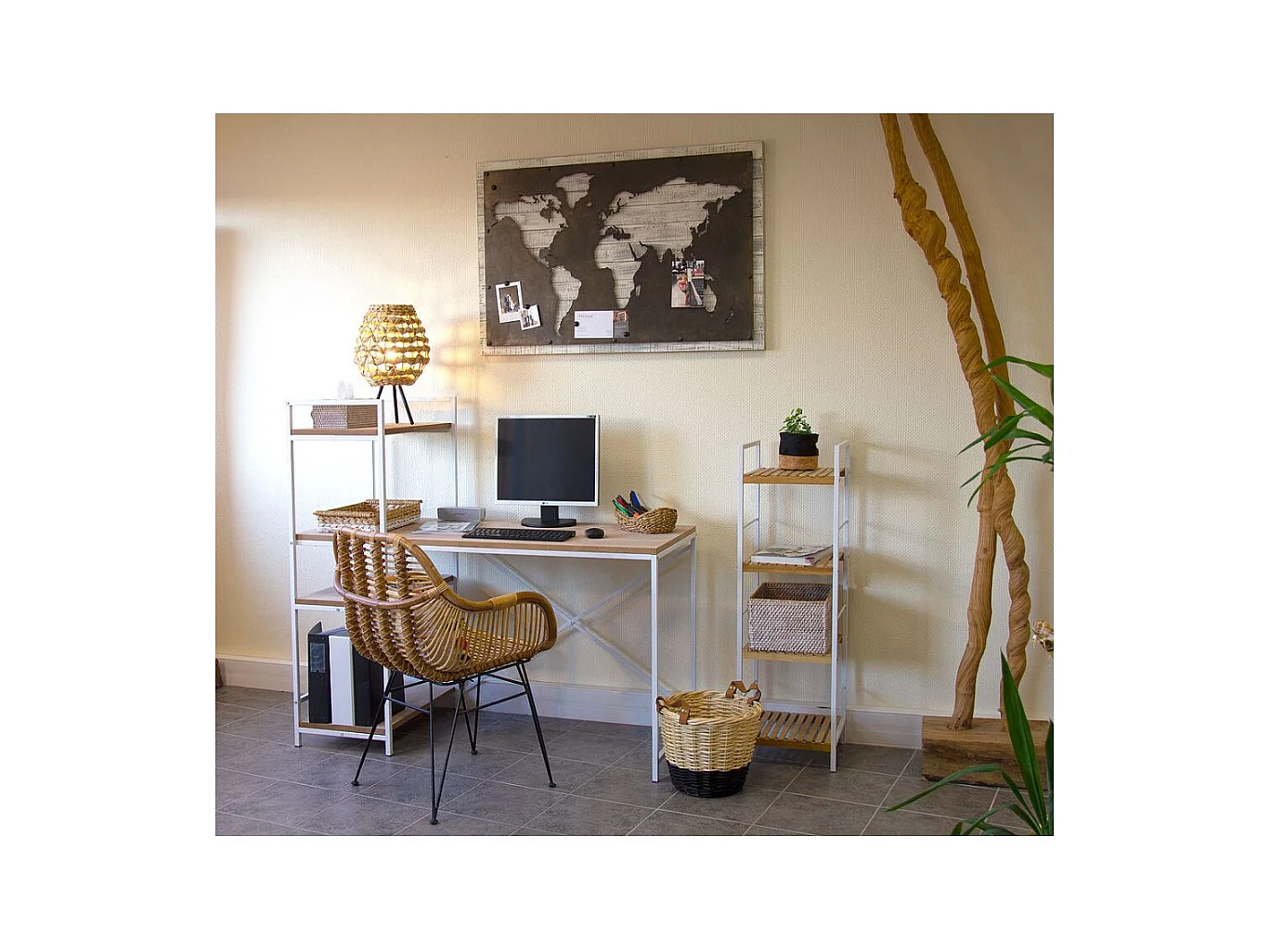 Bureau en métal et plaquage pin Charlie