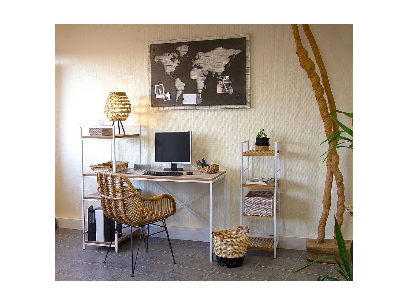 Bureau en métal et plaquage pin Charlie