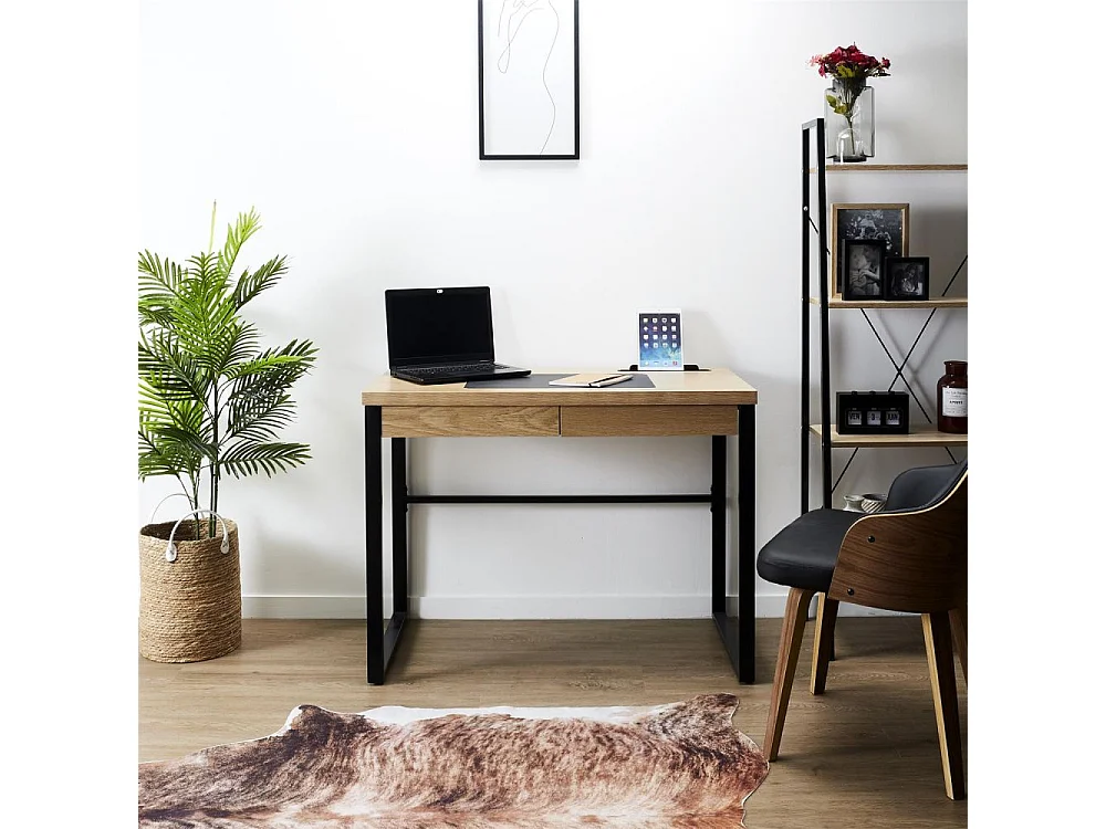 Bureau Design Bois & Métal "Tameo" 100cm Naturel