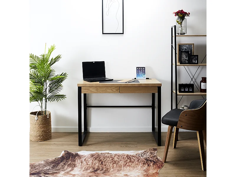 Bureau Design Bois & Métal "Tameo" 100cm Naturel