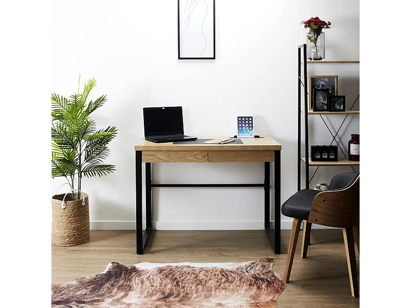 Bureau Design Bois & Métal "Tameo" 100cm Naturel
