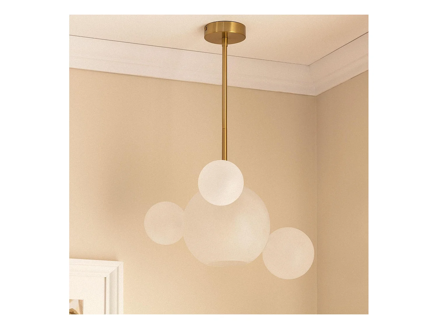 Lampada a Sospenzione in Metallo e Vetro Ludmila Bianco - Oro