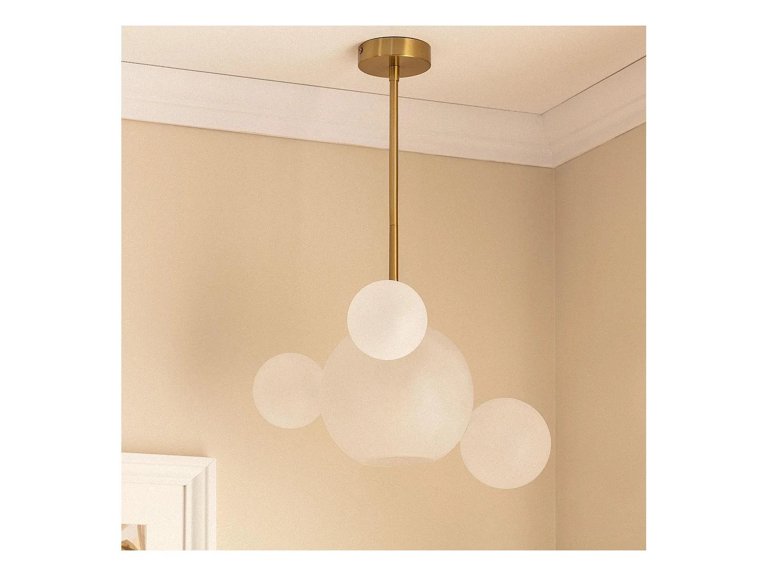 Lampada a Sospenzione in Metallo e Vetro Ludmila Bianco - Oro