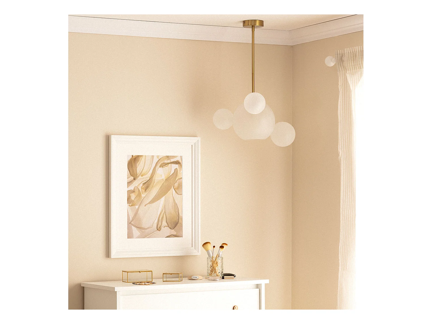 Lampada a Sospenzione in Metallo e Vetro Ludmila Bianco - Oro