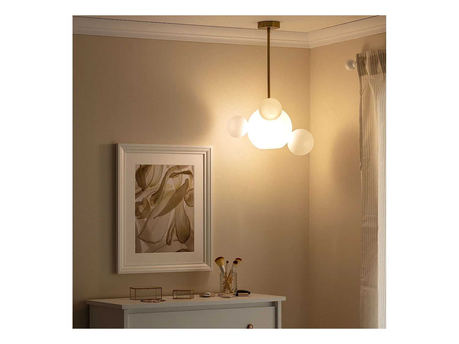 Lampada a Sospenzione in Metallo e Vetro Ludmila Bianco - Oro