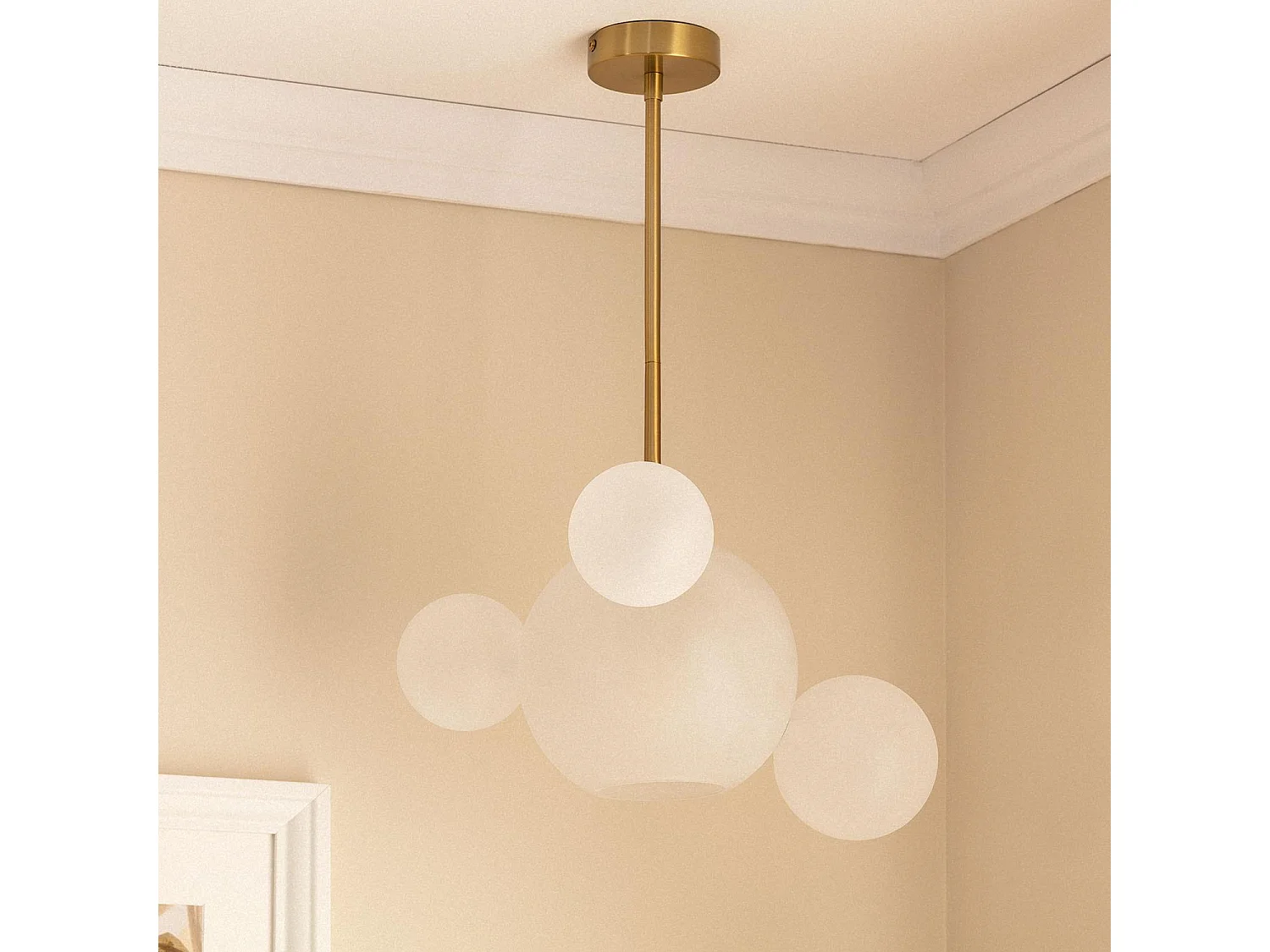 Suspension Métal et Verre Ludmila  Blanc-Doré