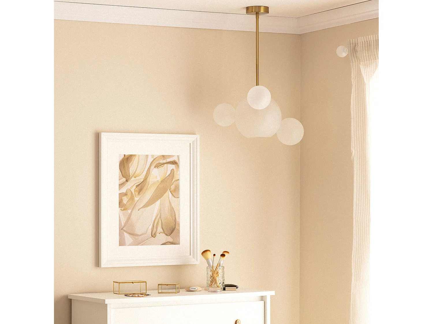 Suspension Métal et Verre Ludmila  Blanc-Doré