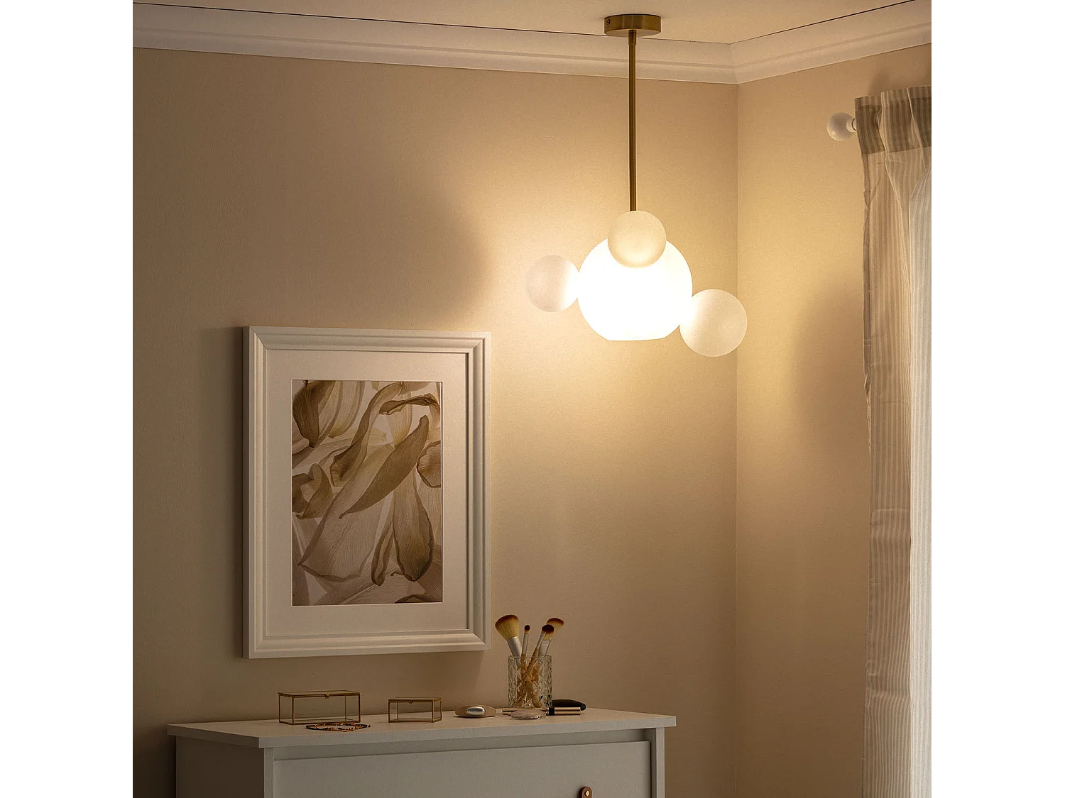 Suspension Métal et Verre Ludmila  Blanc-Doré