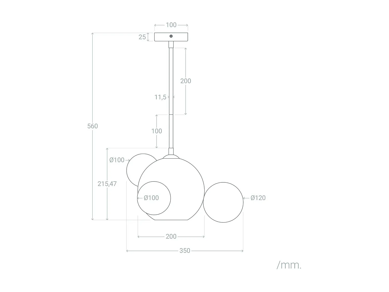 Suspension Métal et Verre Ludmila  Blanc-Doré