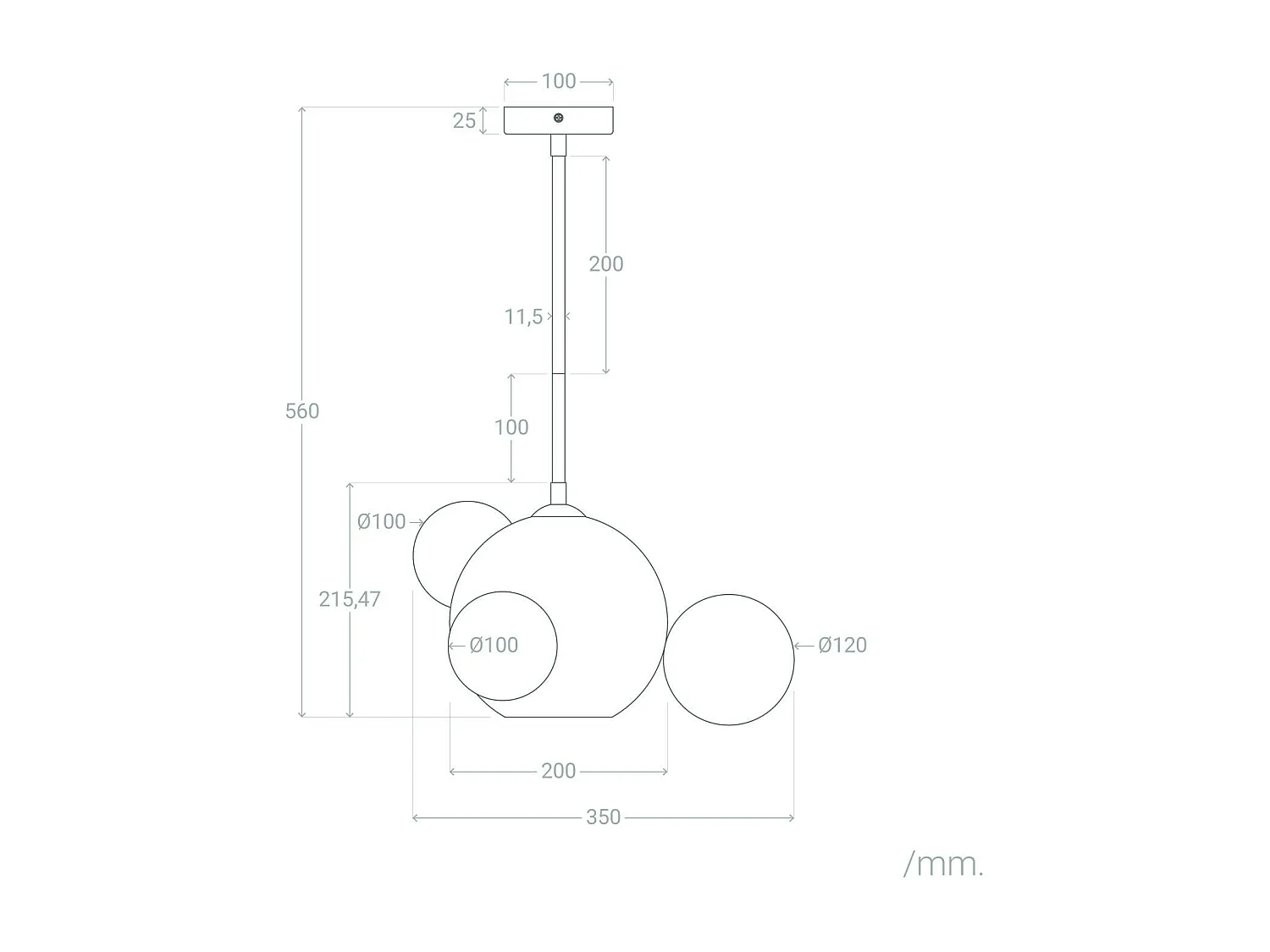 Suspension Métal et Verre Ludmila  Blanc-Doré