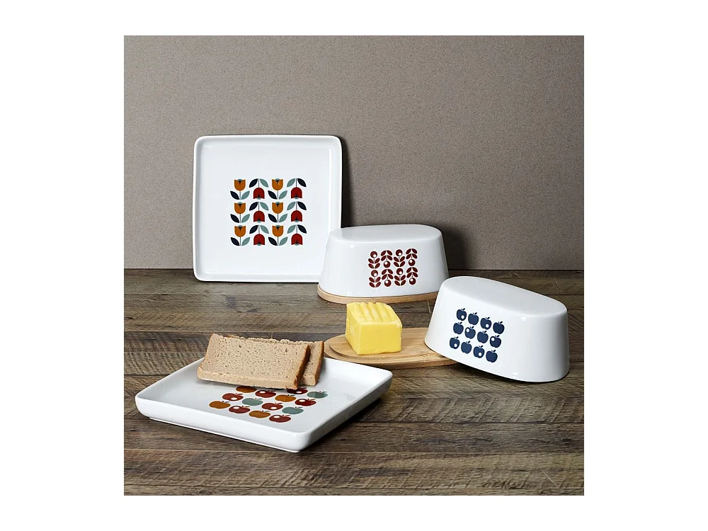 Portaburro in porcellana con vassoio in bambù Retro