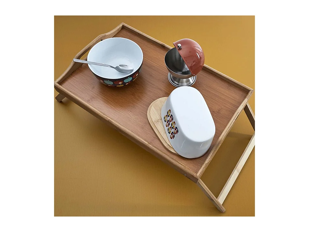 Portaburro in porcellana con vassoio in bambù Retro